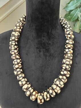 Brown and Cream Chunky Beaded Statement Necklace Tribal Boho Jewelry